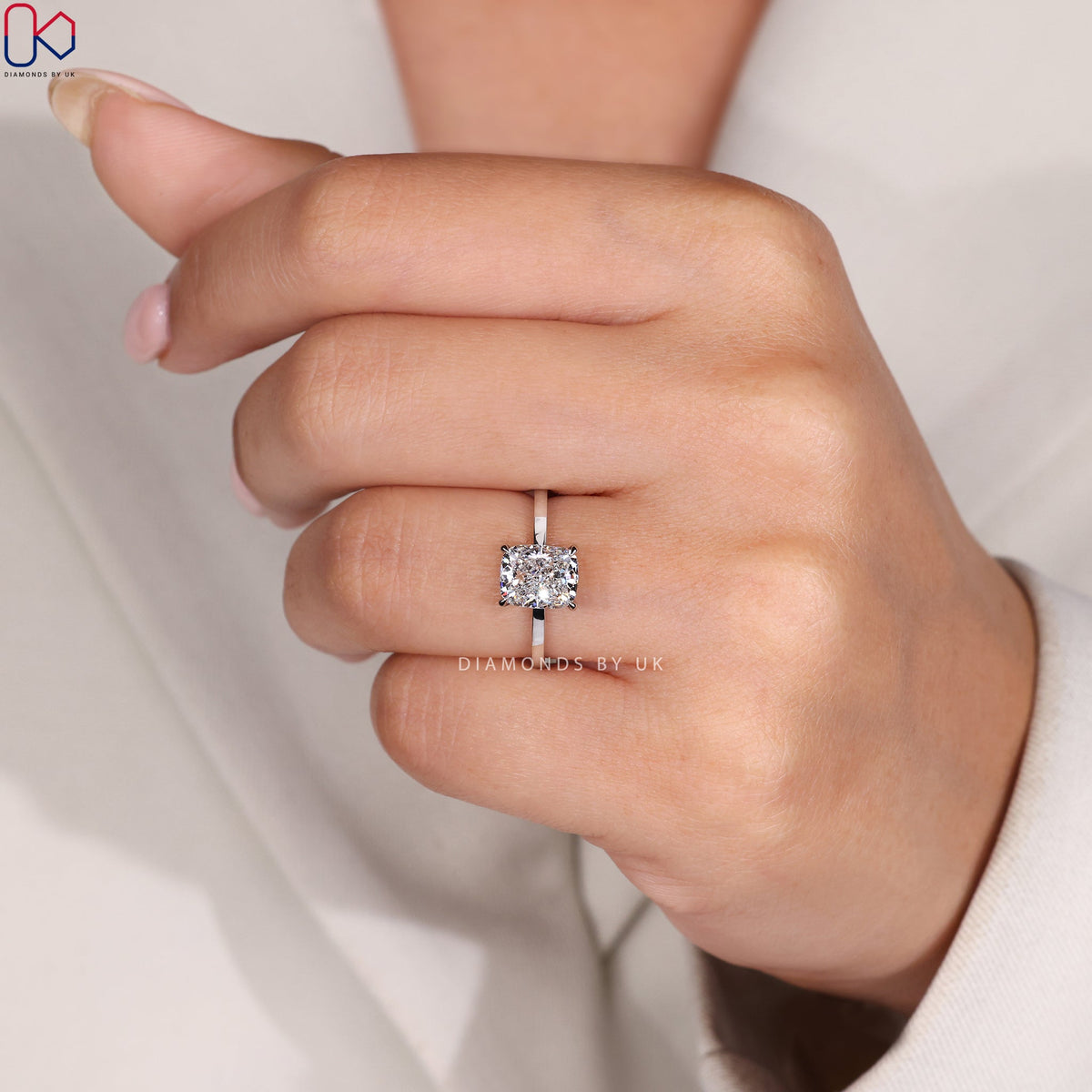 Cushion Diamond Solitaire Ring In White Gold