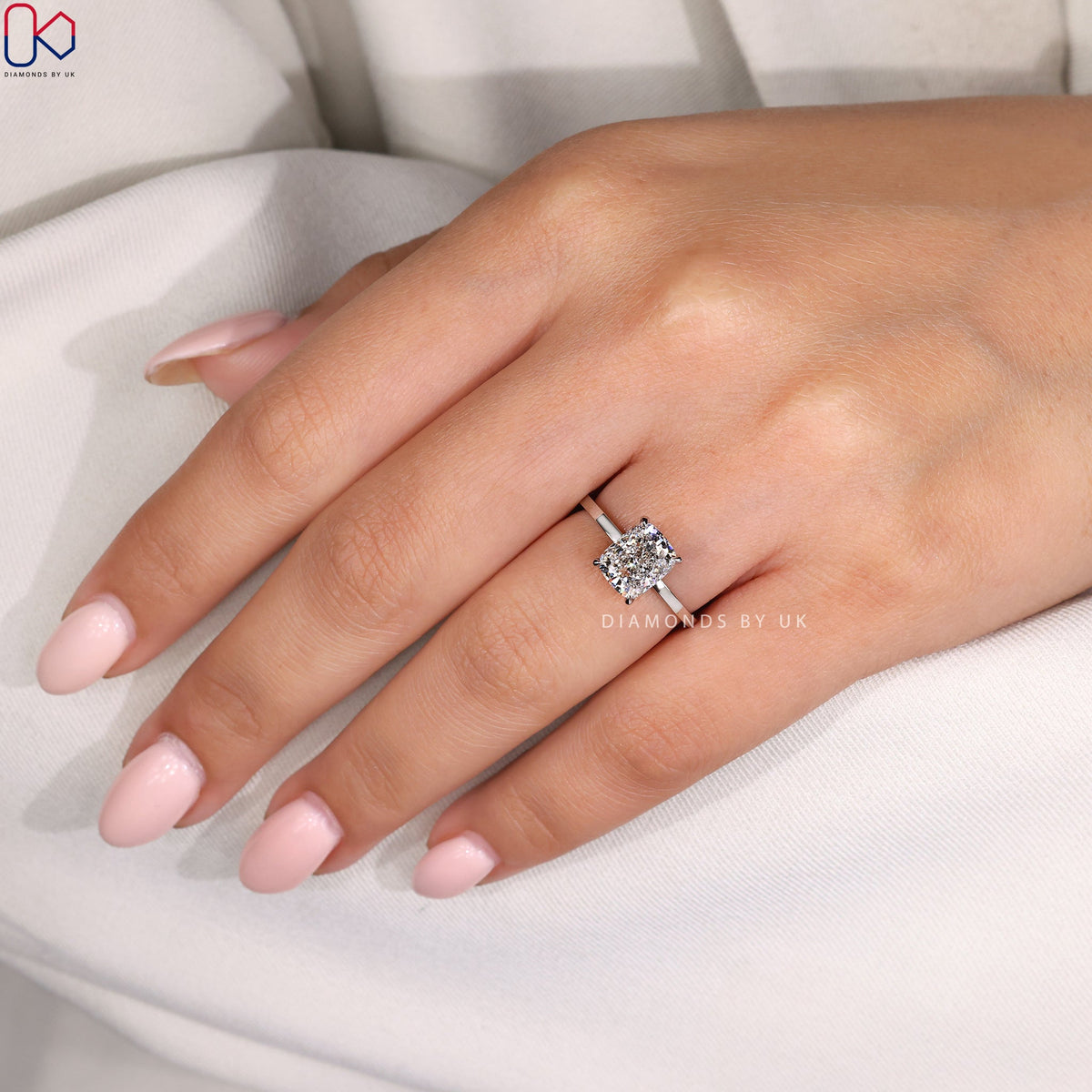 Cushion Diamond Solitaire Ring In White Gold