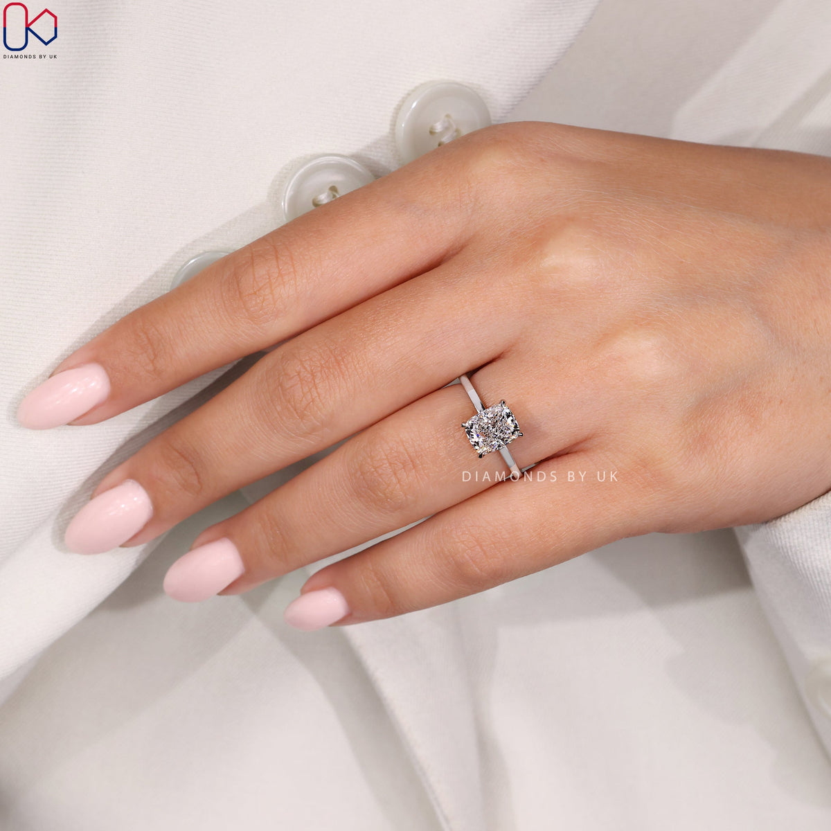 Cushion Diamond Solitaire Ring In White Gold