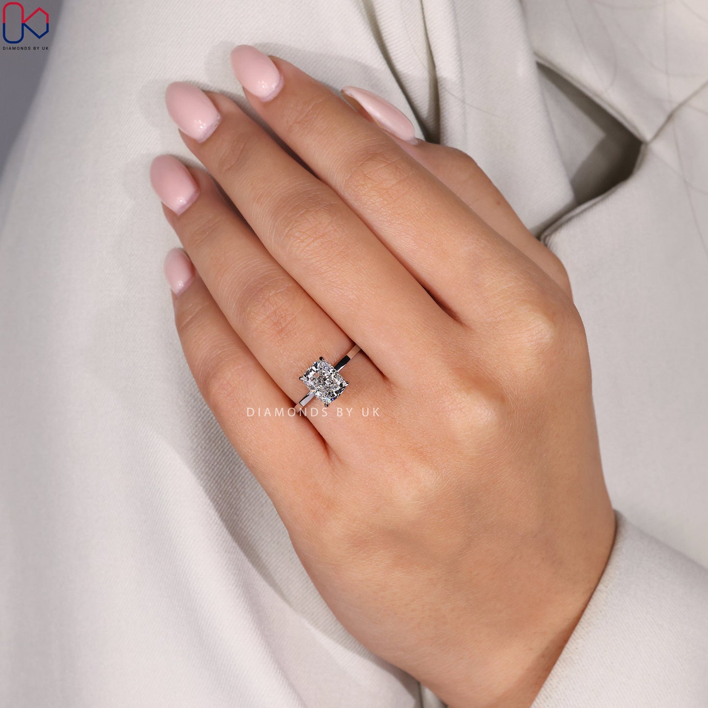 Cushion Diamond Solitaire Ring In White Gold