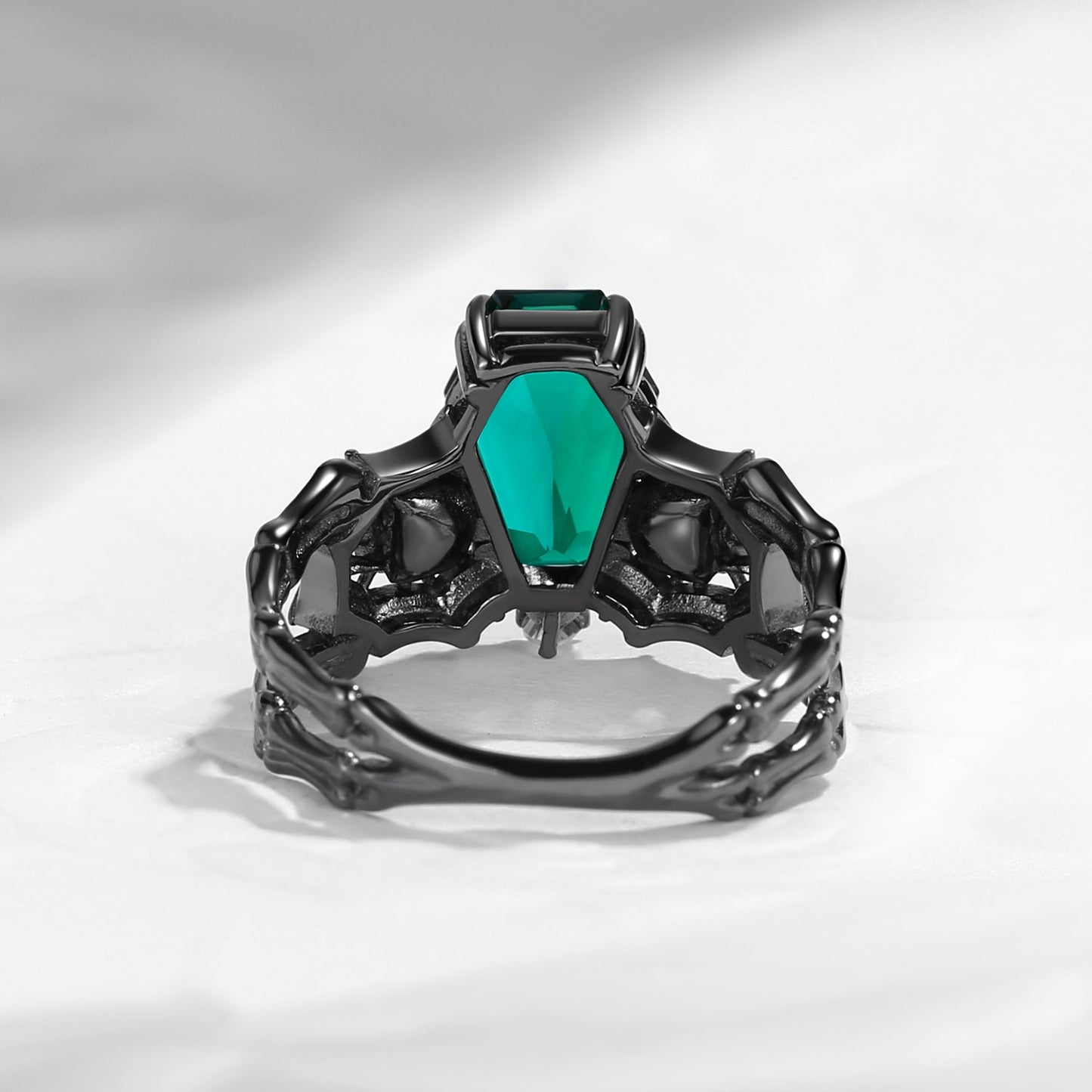 Gothic Inspired Skull & Skeleton Coffin Cut Lab Emerald 2-in-1 Engagement Ring