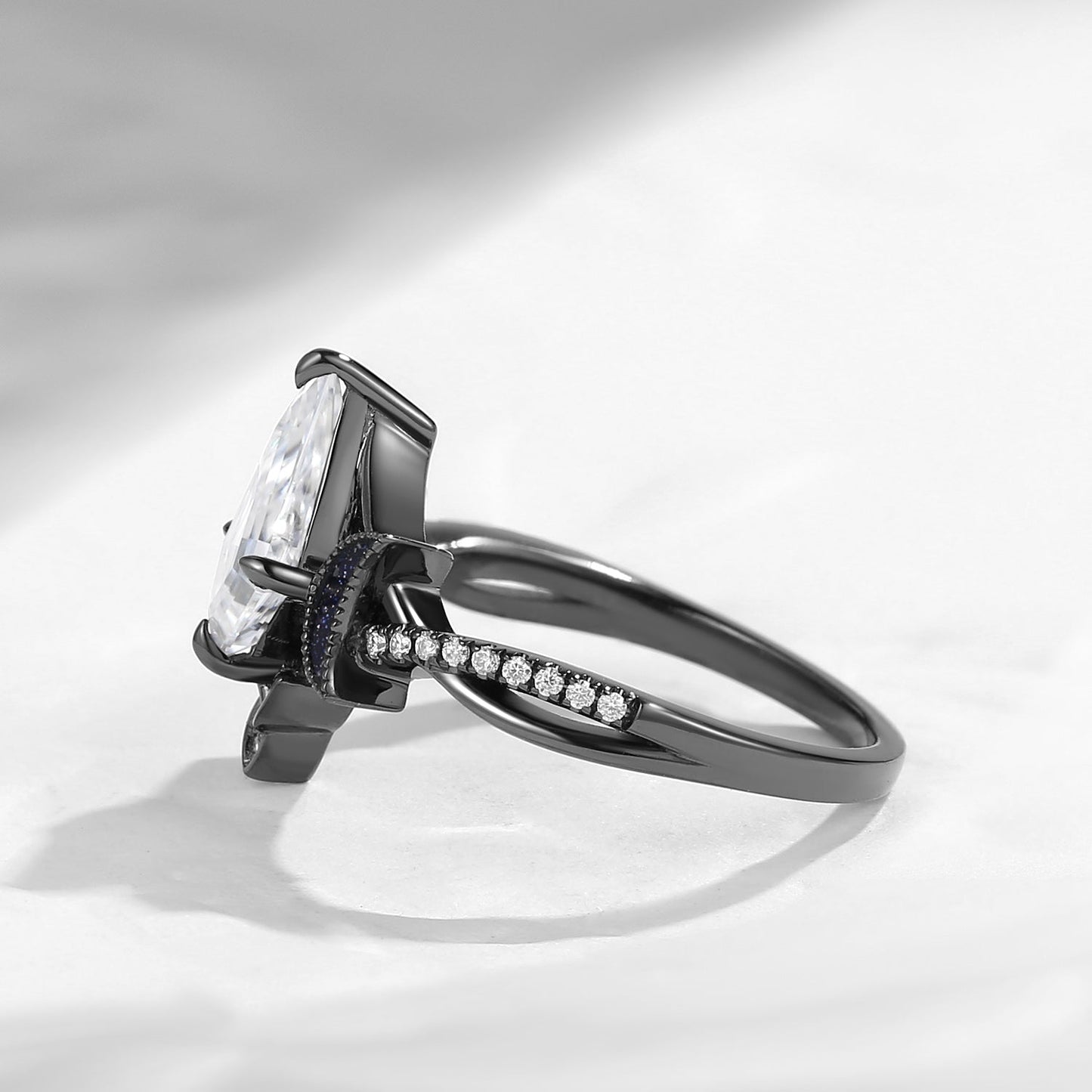 Celtic Moon - Kite Cut Moissanite Twist Celtic Moon Black Gold Engagement Ring