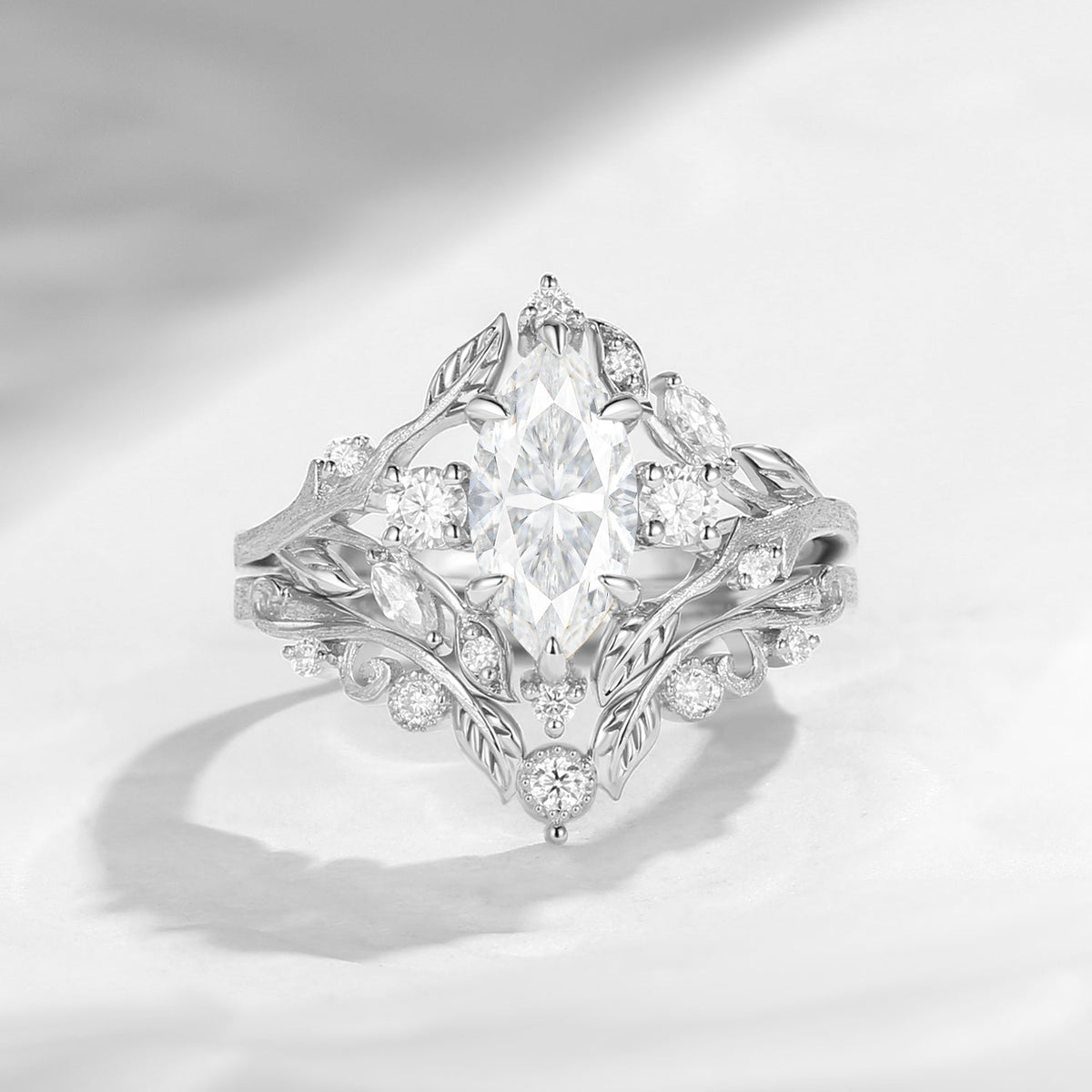 Nature Inspired Marquise Moissanite Garden Engagement Ring Set 2pcs