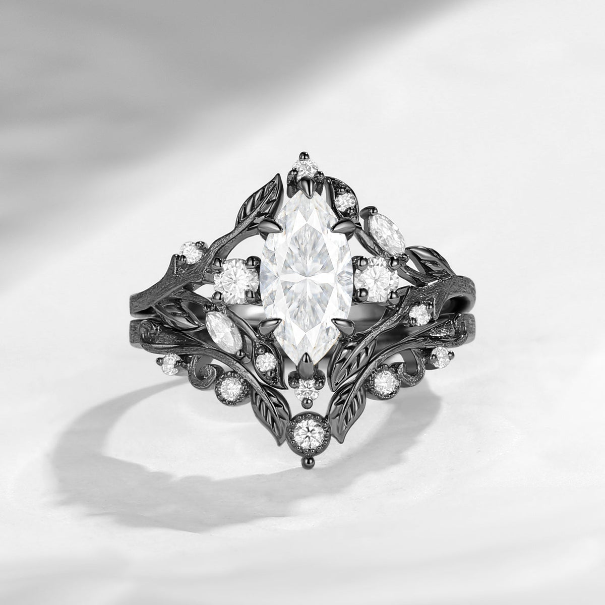 Nature Inspired Marquise Moissanite Garden Engagement Ring Set 2pcs