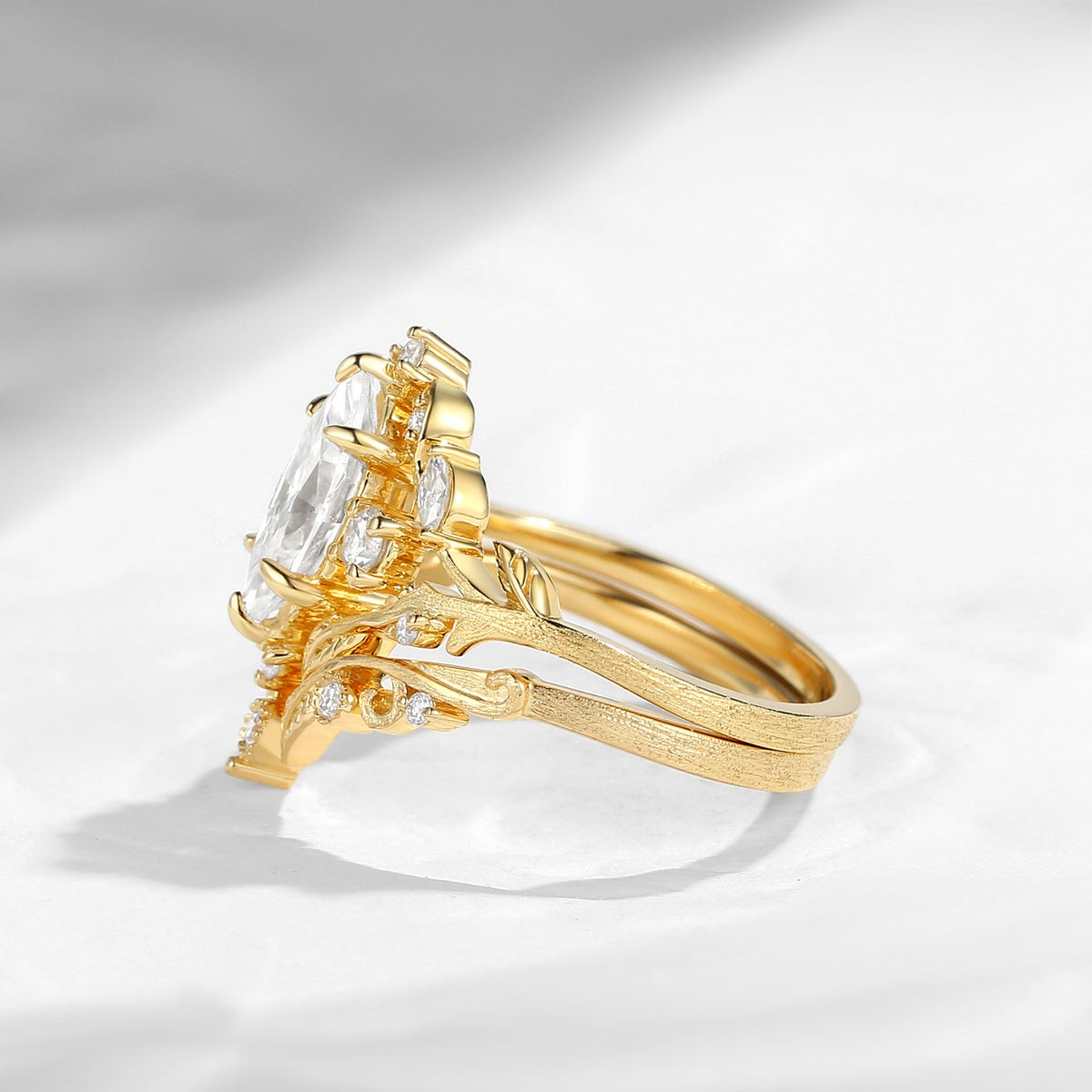 Nature Inspired Marquise Moissanite Garden Engagement Ring Set 2pcs