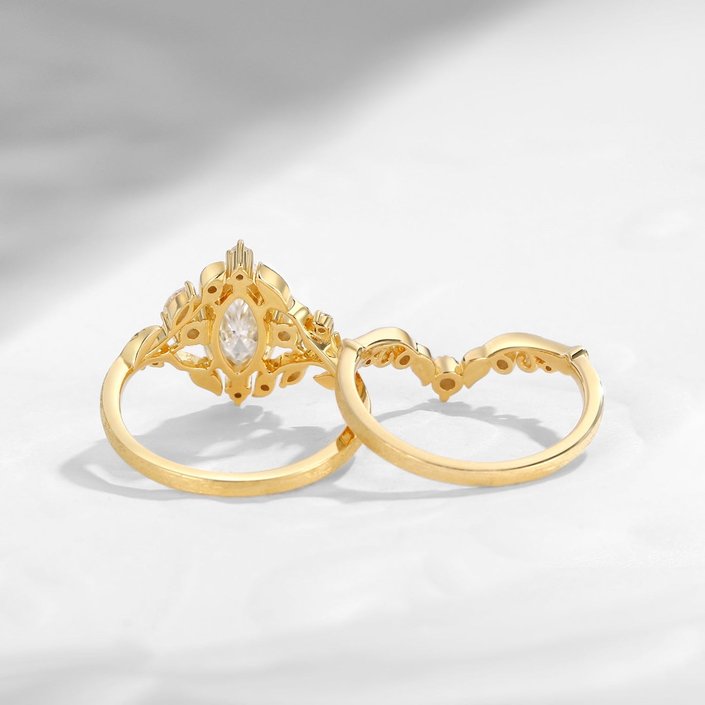 Nature Inspired Marquise Moissanite Garden Engagement Ring Set 2pcs