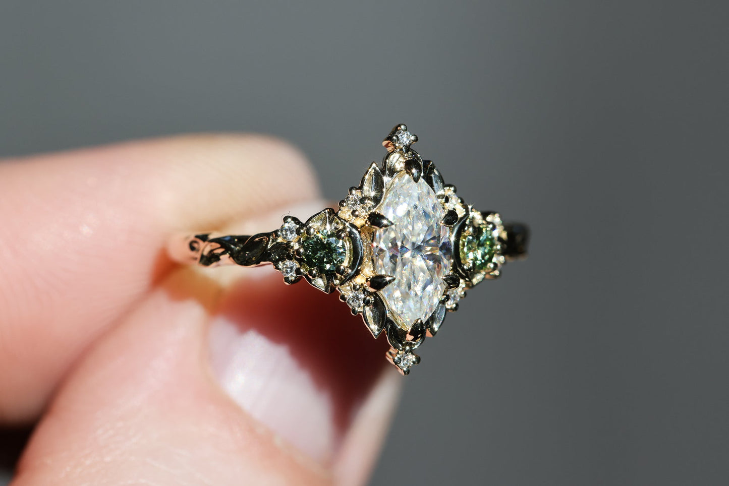 Customize your own Briar Moon Three stone with 9x4.5mm marquise center