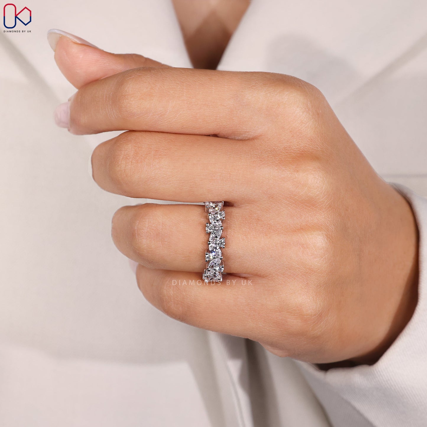 Marquise and Round Diamond White Gold Band
