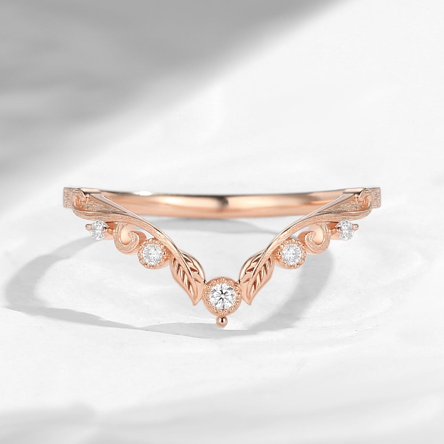 Nature Inspired Curved Leafy Wedding Band Stack