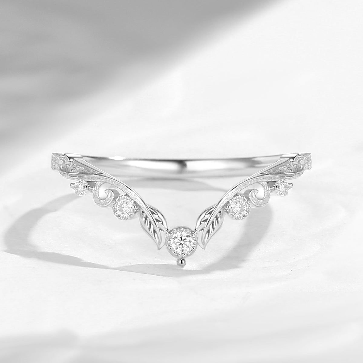 Nature Inspired Curved Leafy Wedding Band Stack