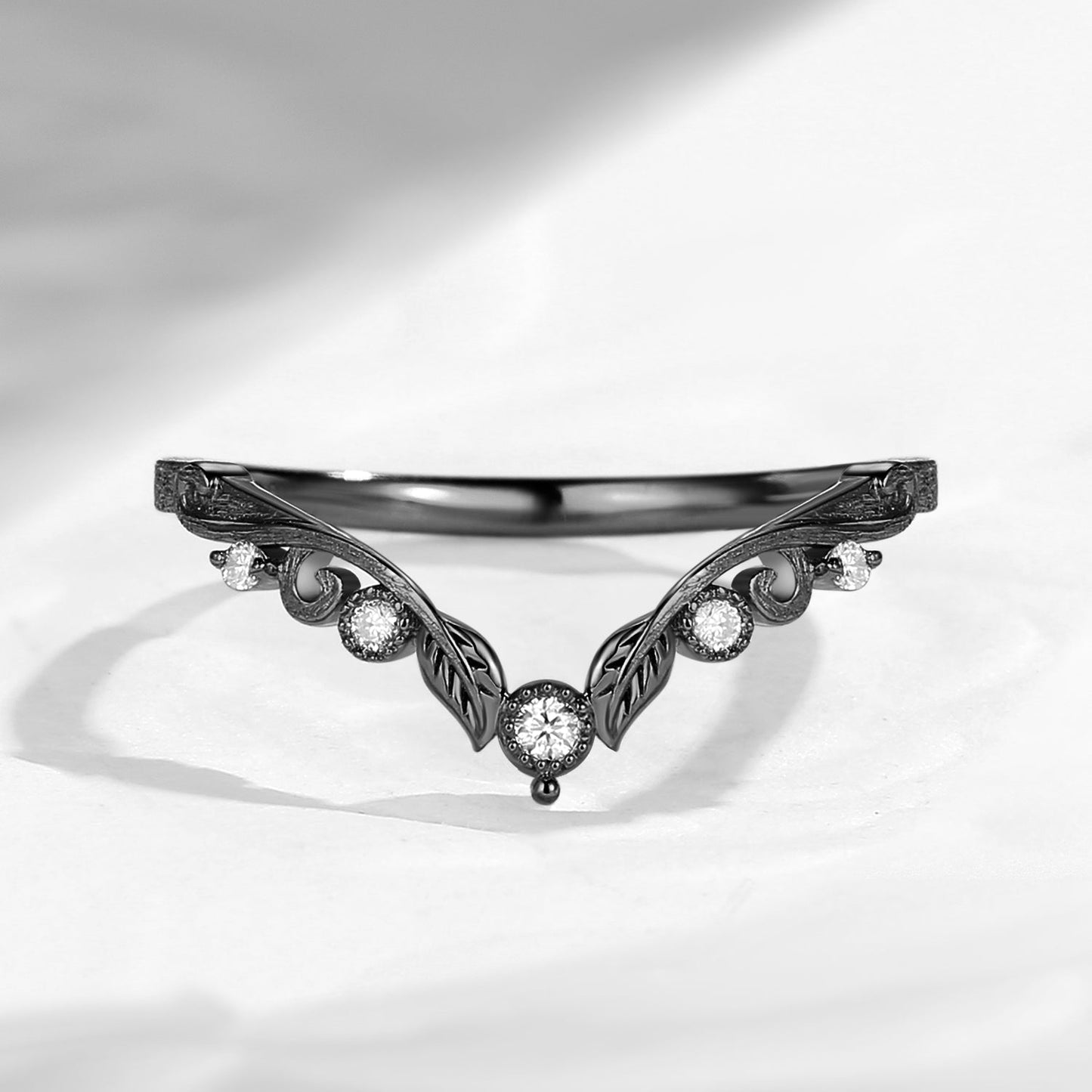 Nature Inspired Curved Leafy Wedding Band Stack