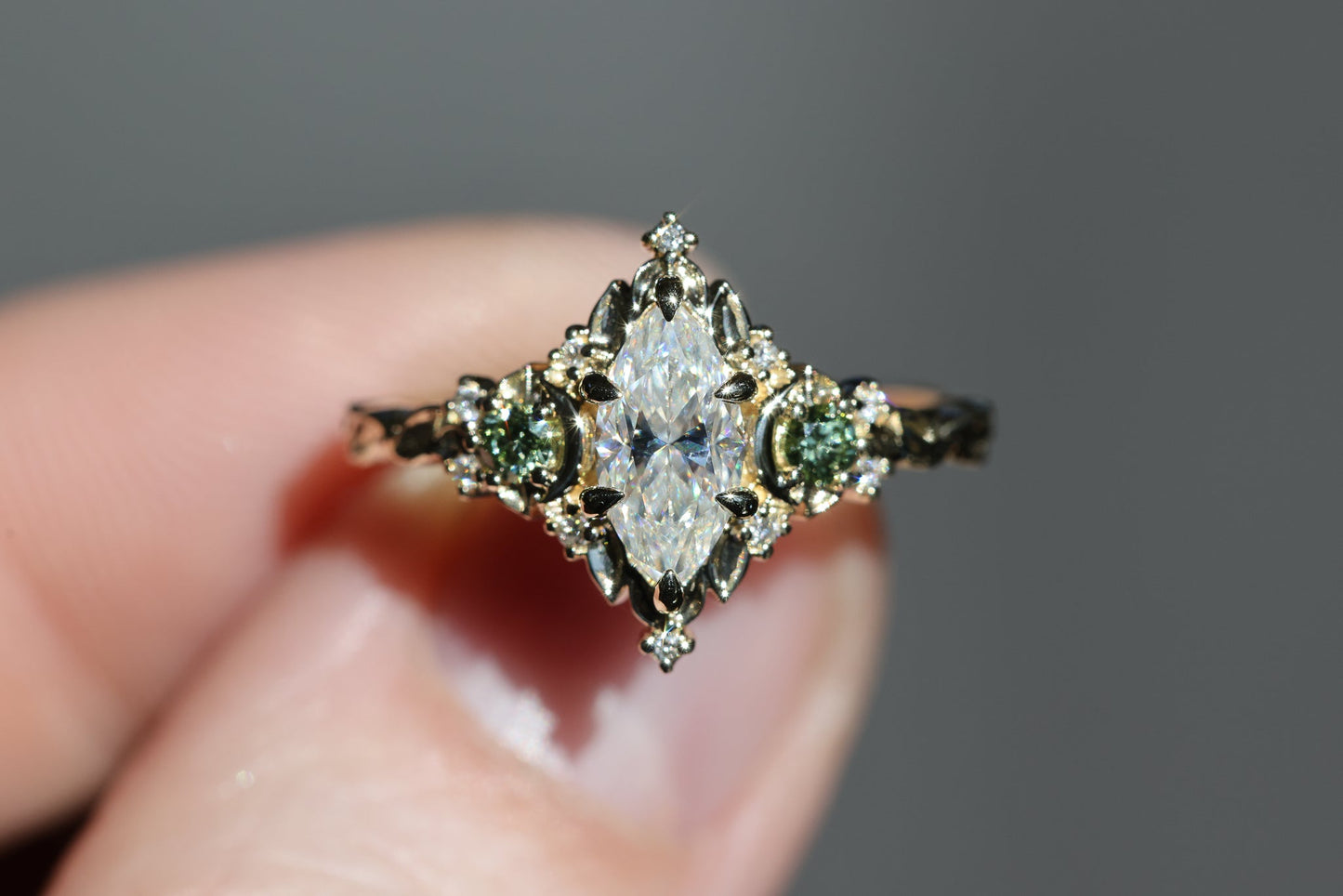 Customize your own Briar Moon Three stone with 9x4.5mm marquise center