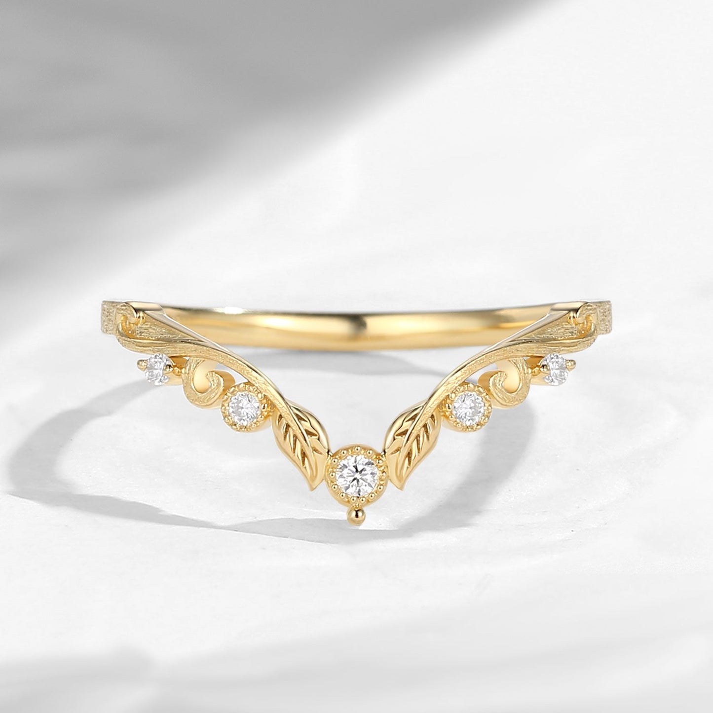 Nature Inspired Curved Leafy Wedding Band Stack