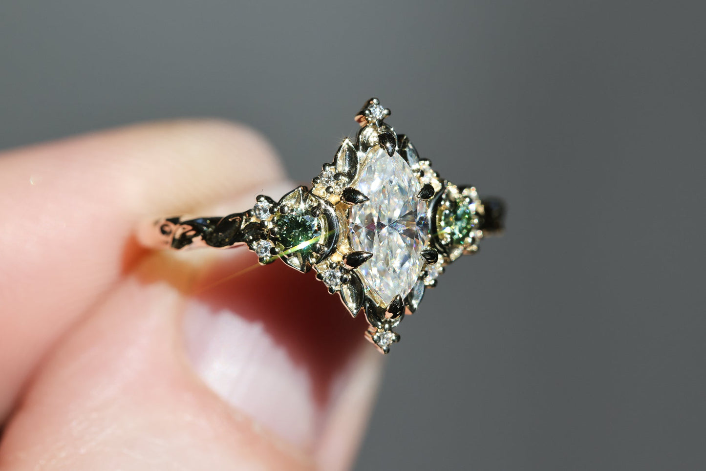 Customize your own Briar Moon Three stone with 9x4.5mm marquise center