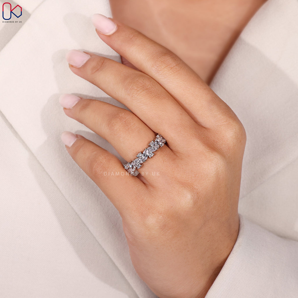 Marquise and Round Diamond White Gold Band