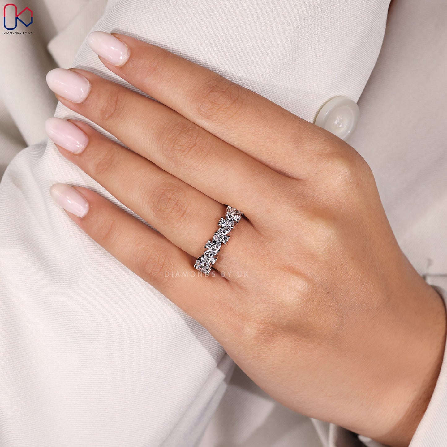 Marquise and Round Diamond White Gold Band