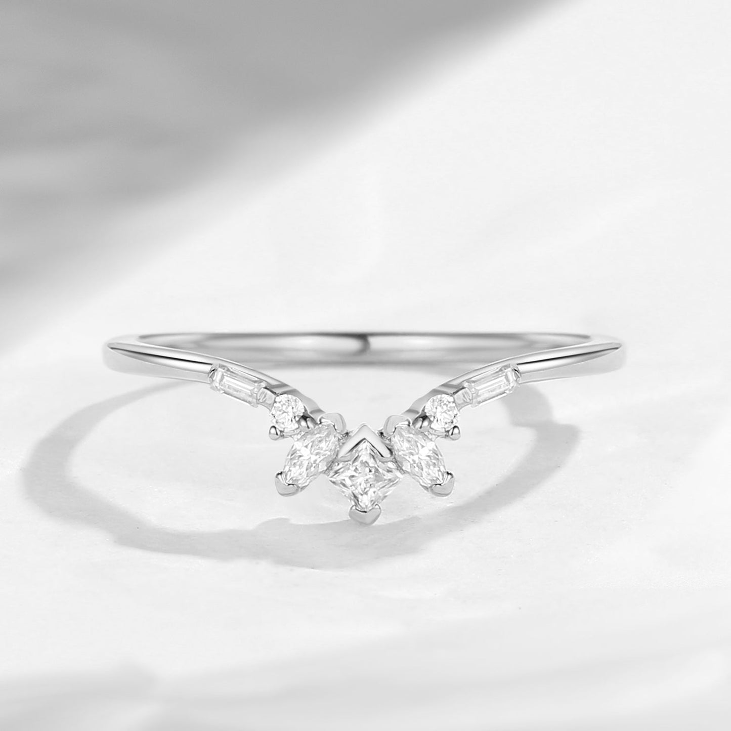 Moissanite Cluster Curved Wedding Band Stack