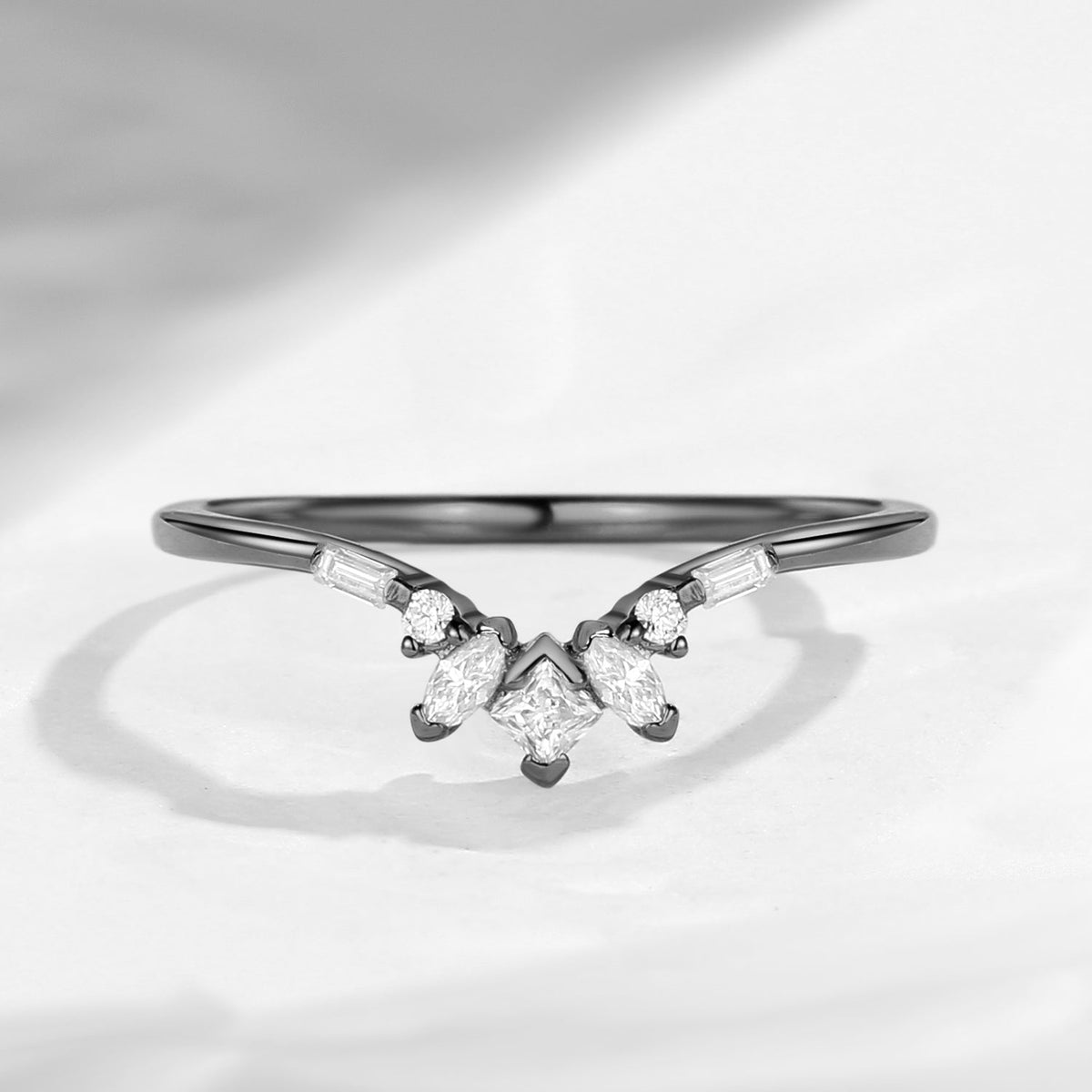Moissanite Cluster Curved Wedding Band Stack