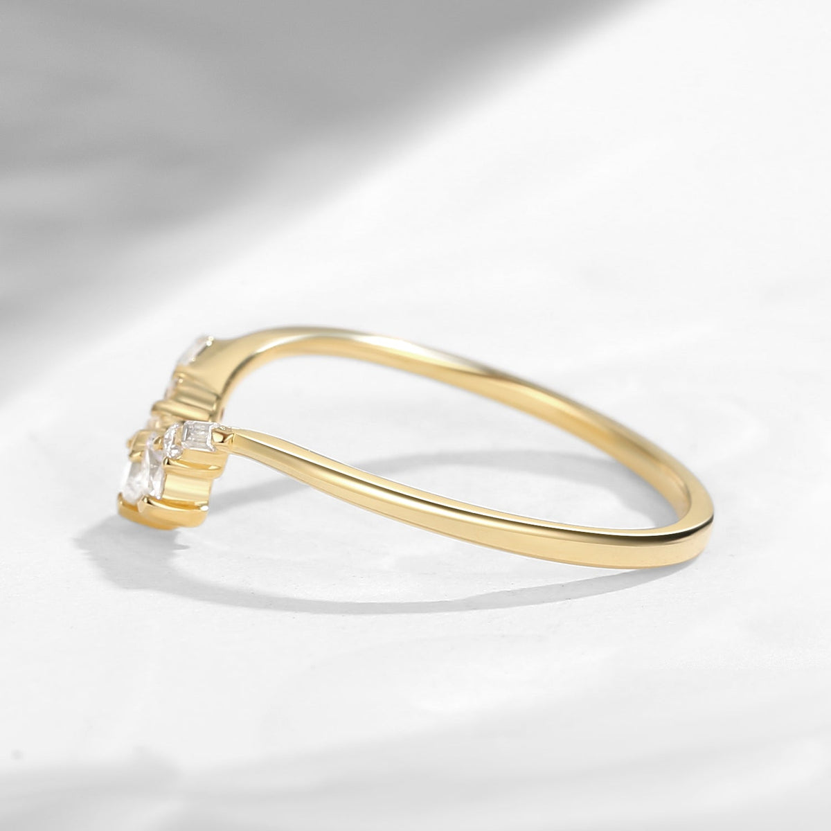 Moissanite Cluster Curved Wedding Band Stack