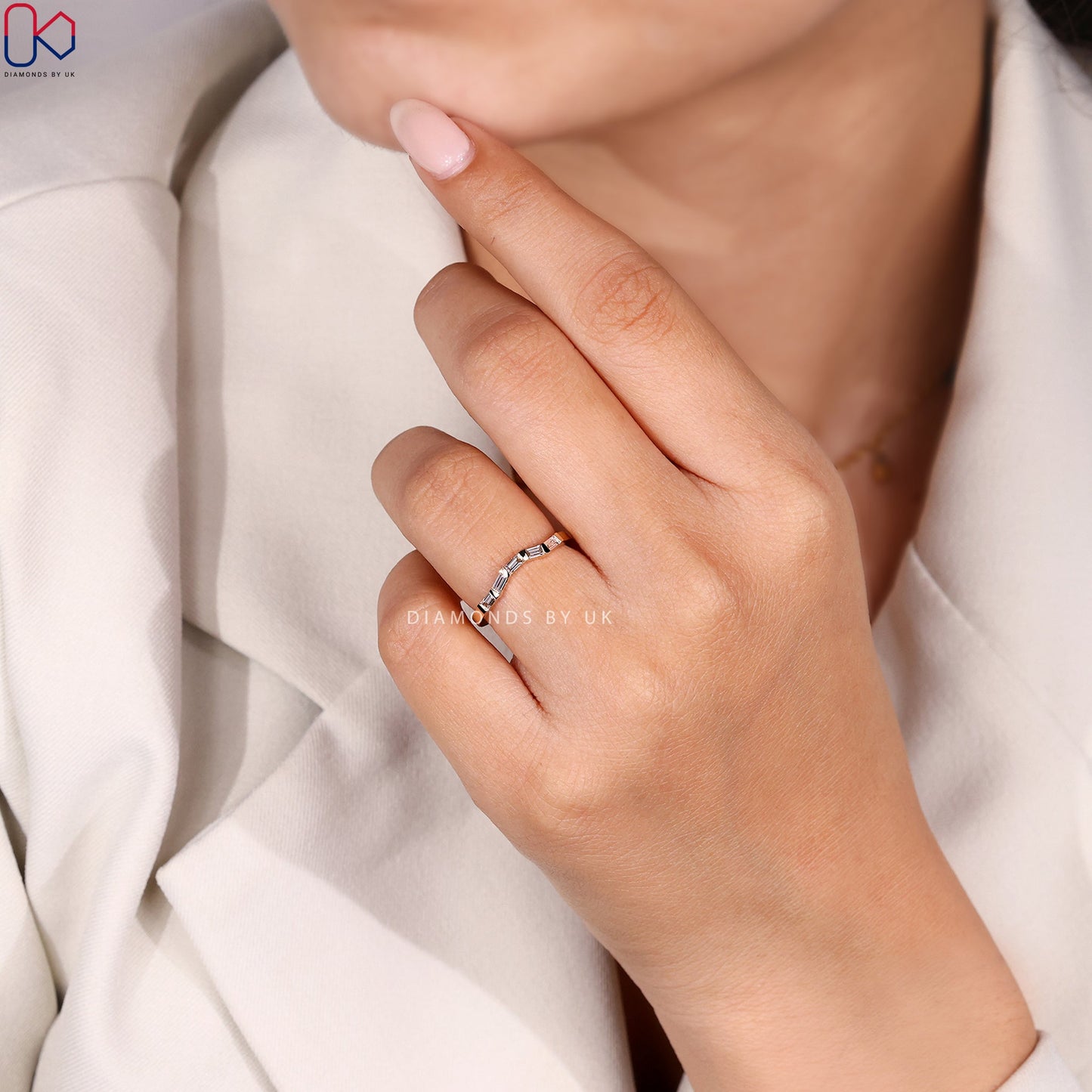 Baguette Diamond Wedding Band With Bar Setting