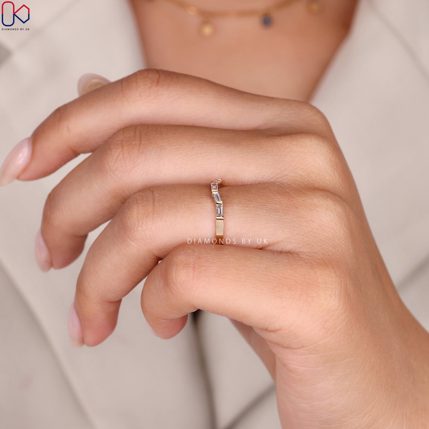 Baguette Diamond Wedding Band With Bar Setting