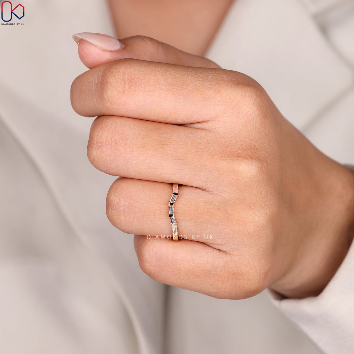 Baguette Diamond Wedding Band With Bar Setting