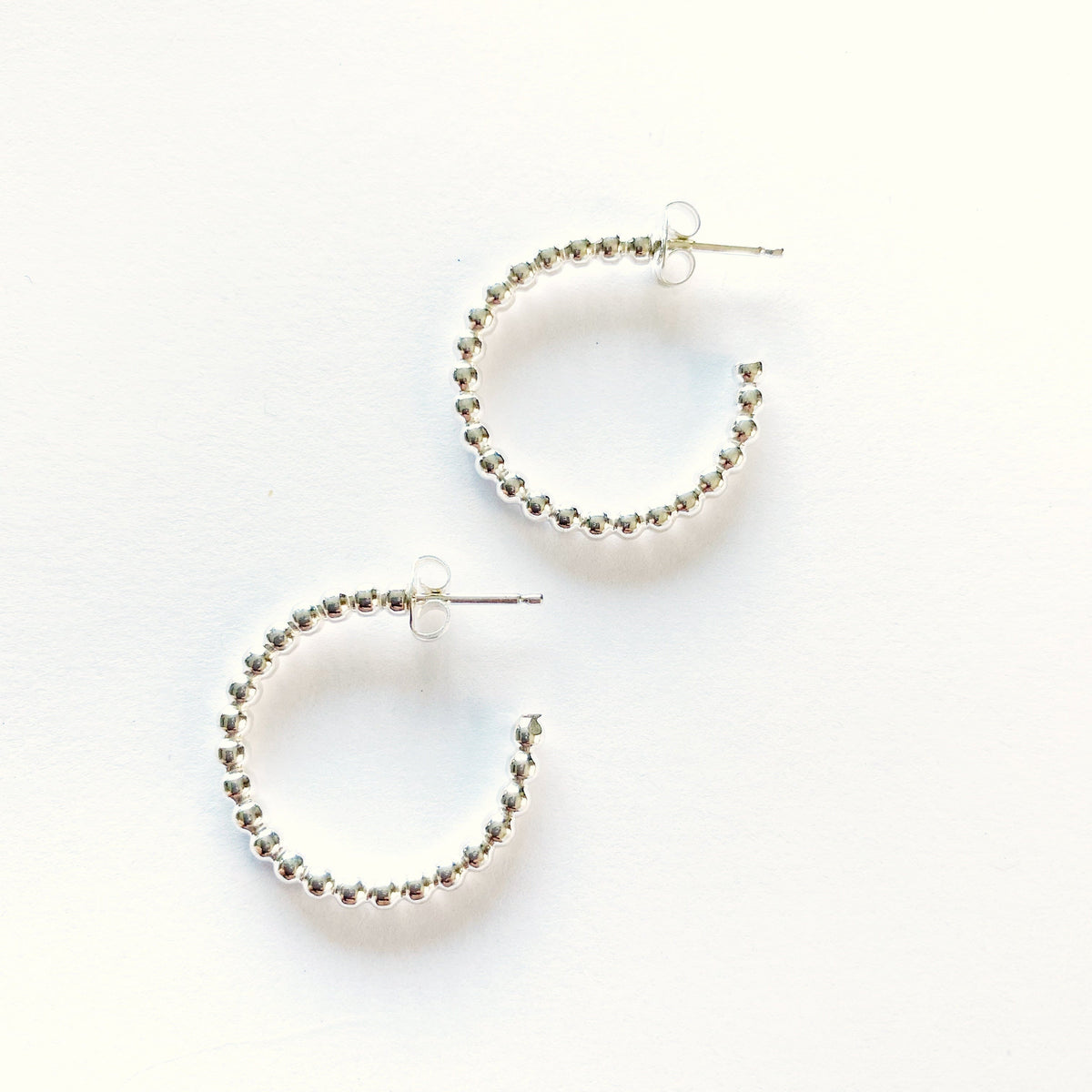 Small Hoop Earrings in Beaded Sterling Silver
