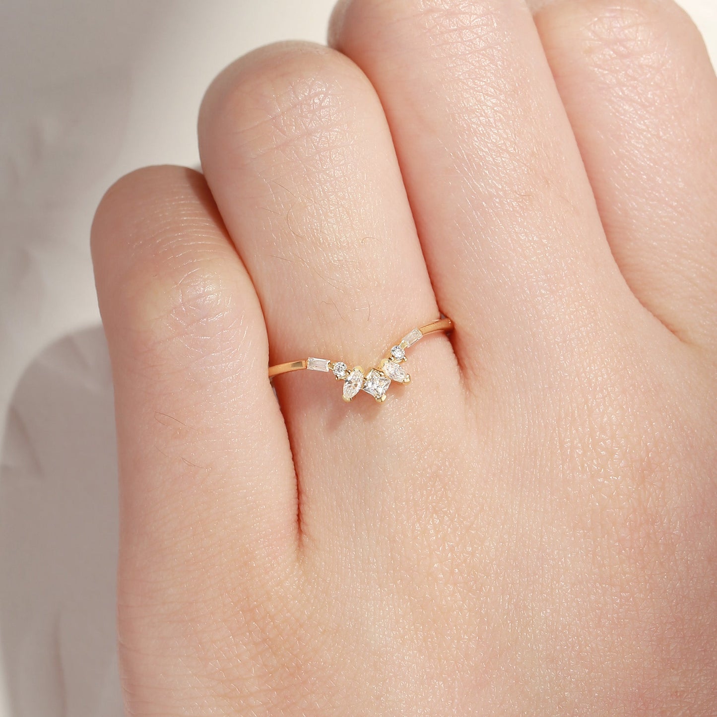 Moissanite Cluster Curved Wedding Band Stack