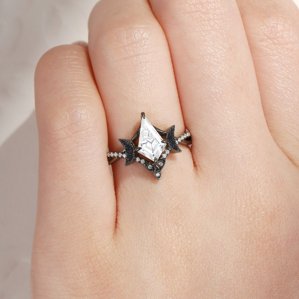 Celtic Moon - Kite Shaped Art Deco Moissanite Engagement Ring