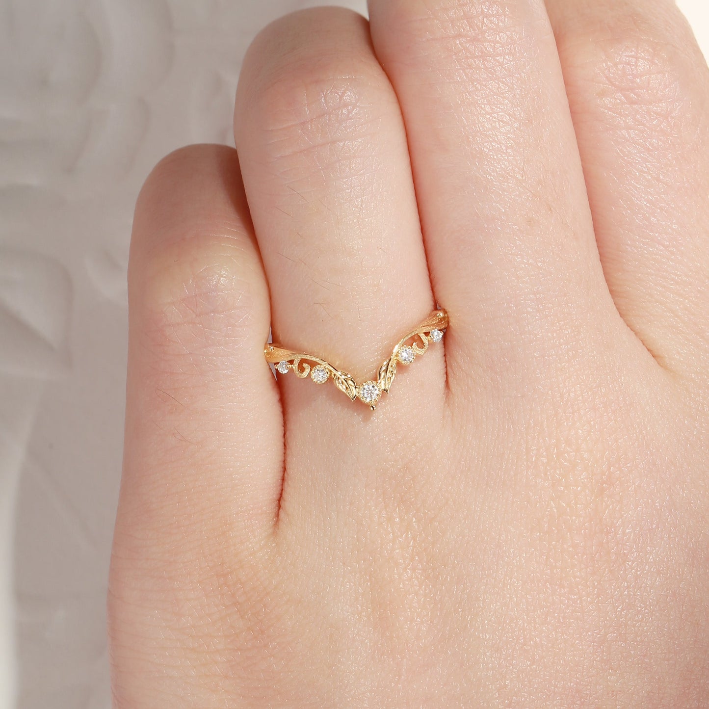Nature Inspired Curved Leafy Wedding Band Stack