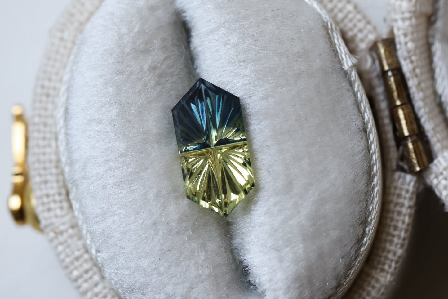 1.02ct parti elongated hexagon sapphire, Fantasy cut by Brett Kosnar