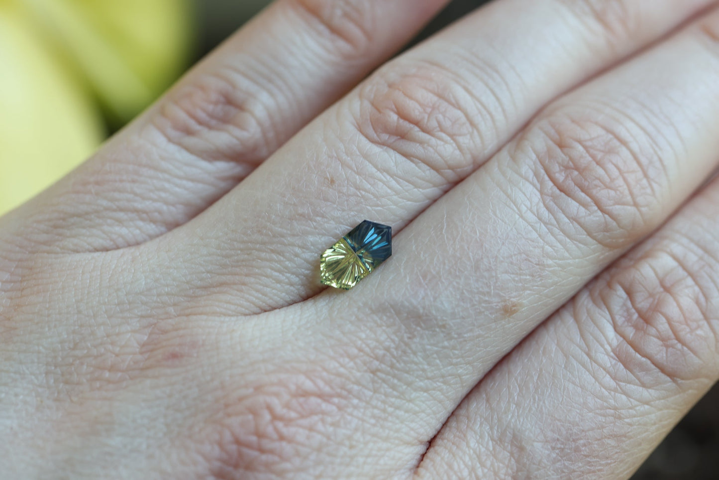 1.02ct parti elongated hexagon sapphire, Fantasy cut by Brett Kosnar