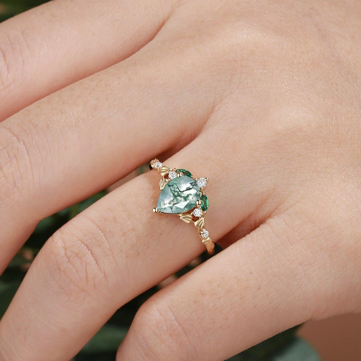 Seraphina’s Verdant | Pear Moss Agate Engagement Ring