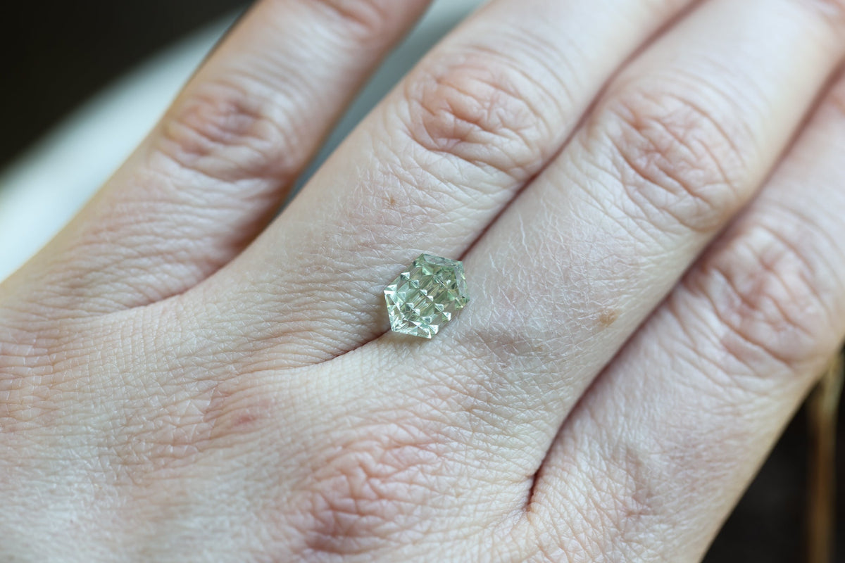 2.25ct hexagon lab sapphire, Luminara cut by Fellowship Forge