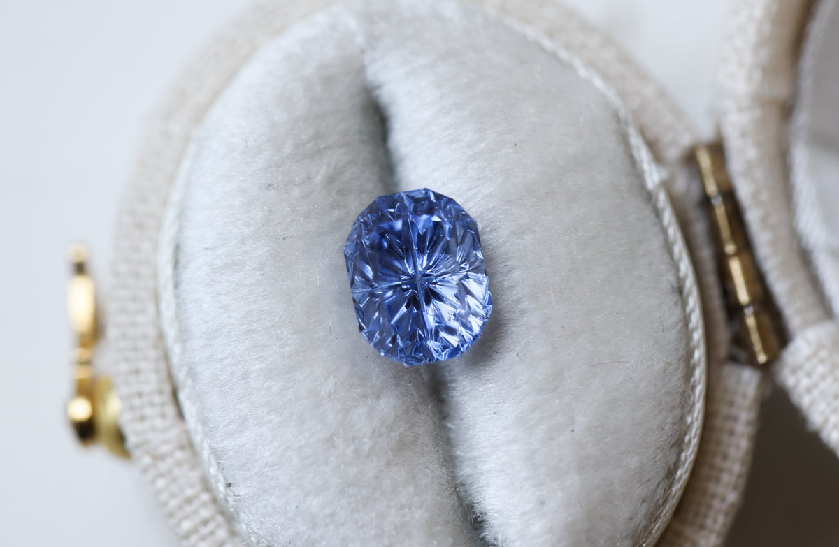 1.97ct oval blue sapphire, Fantasy cut by Fellowship Forge