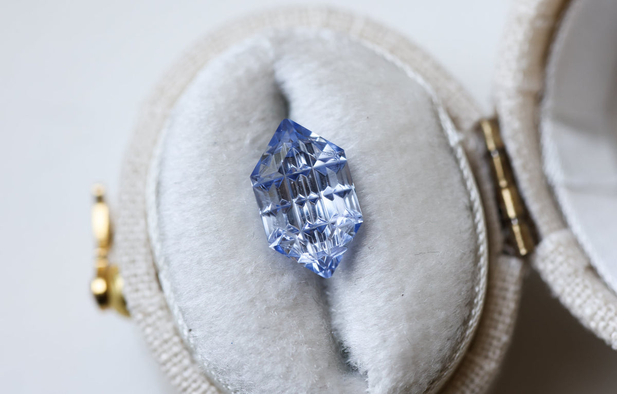 2.43ct hexagon lab sapphire, Luminara cut by Fellowship Forge