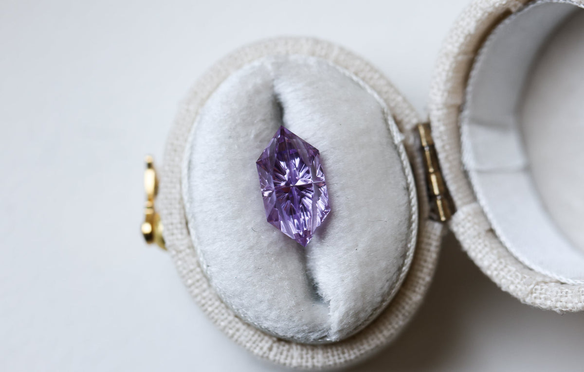 3.30ct hexagon lab sapphire, Fantasy cut by Fellowship Forge