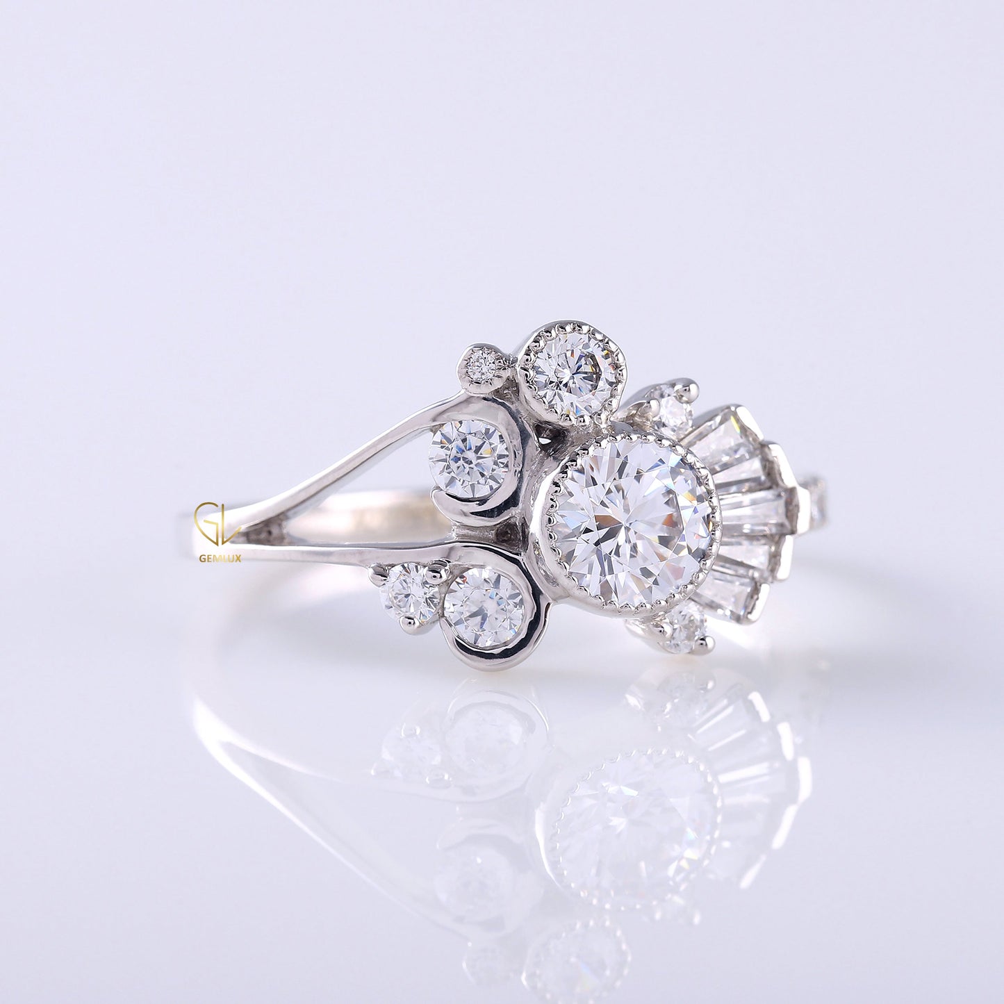 Round Moissanite Bezel Set Cluster Ring