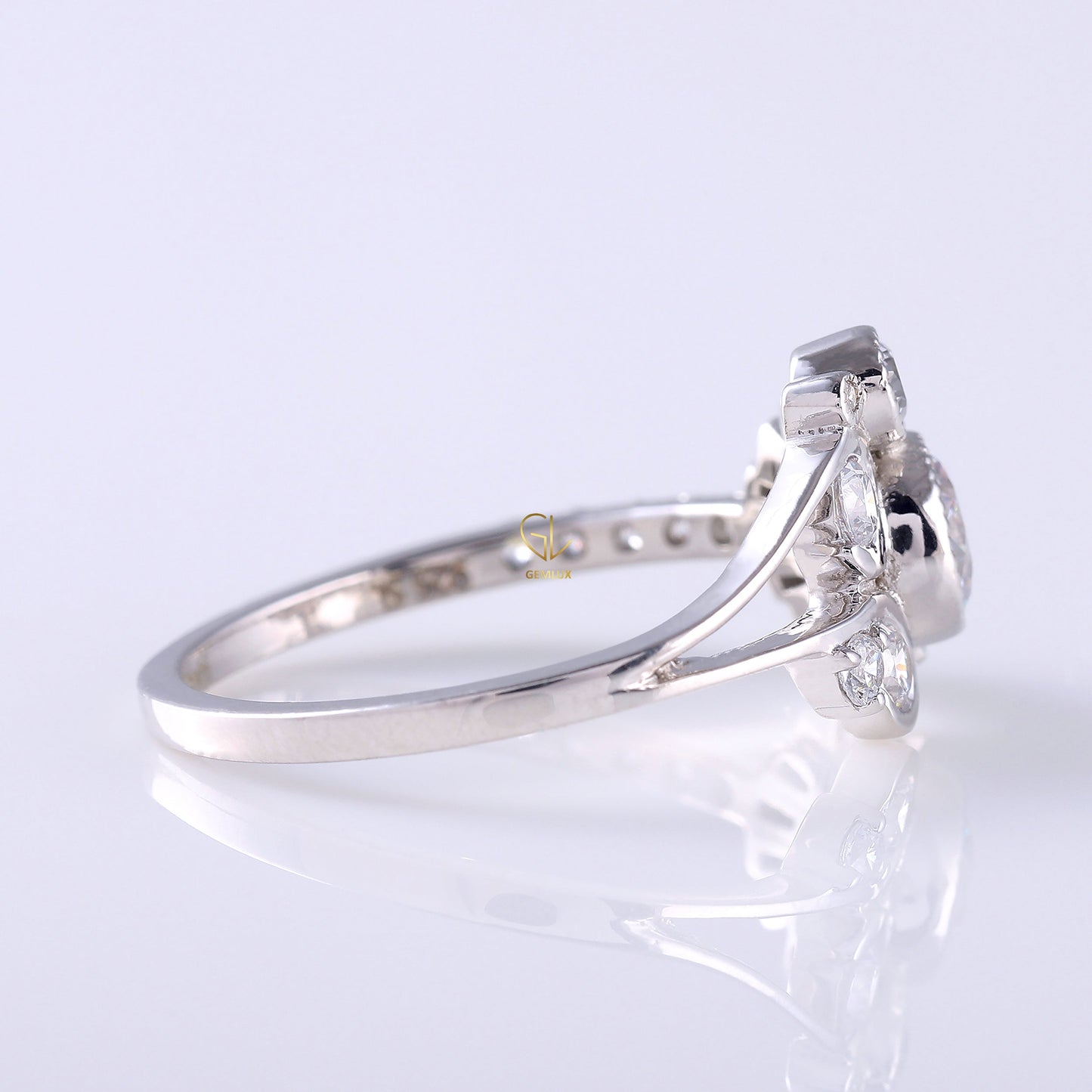 Round Moissanite Bezel Set Cluster Ring