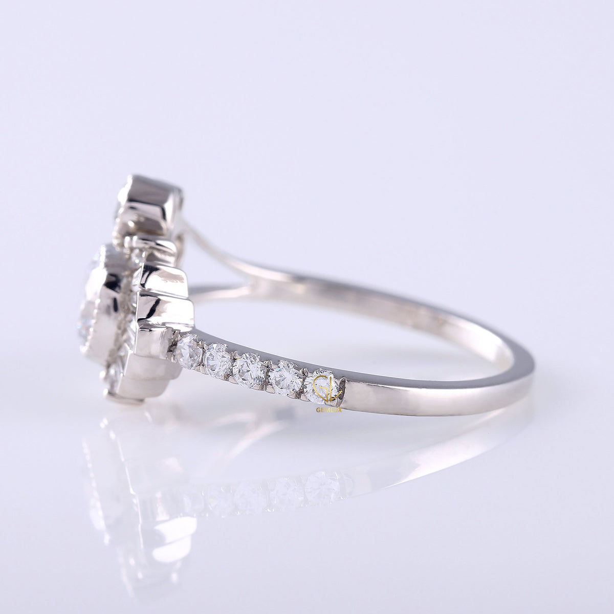 Round Moissanite Bezel Set Cluster Ring