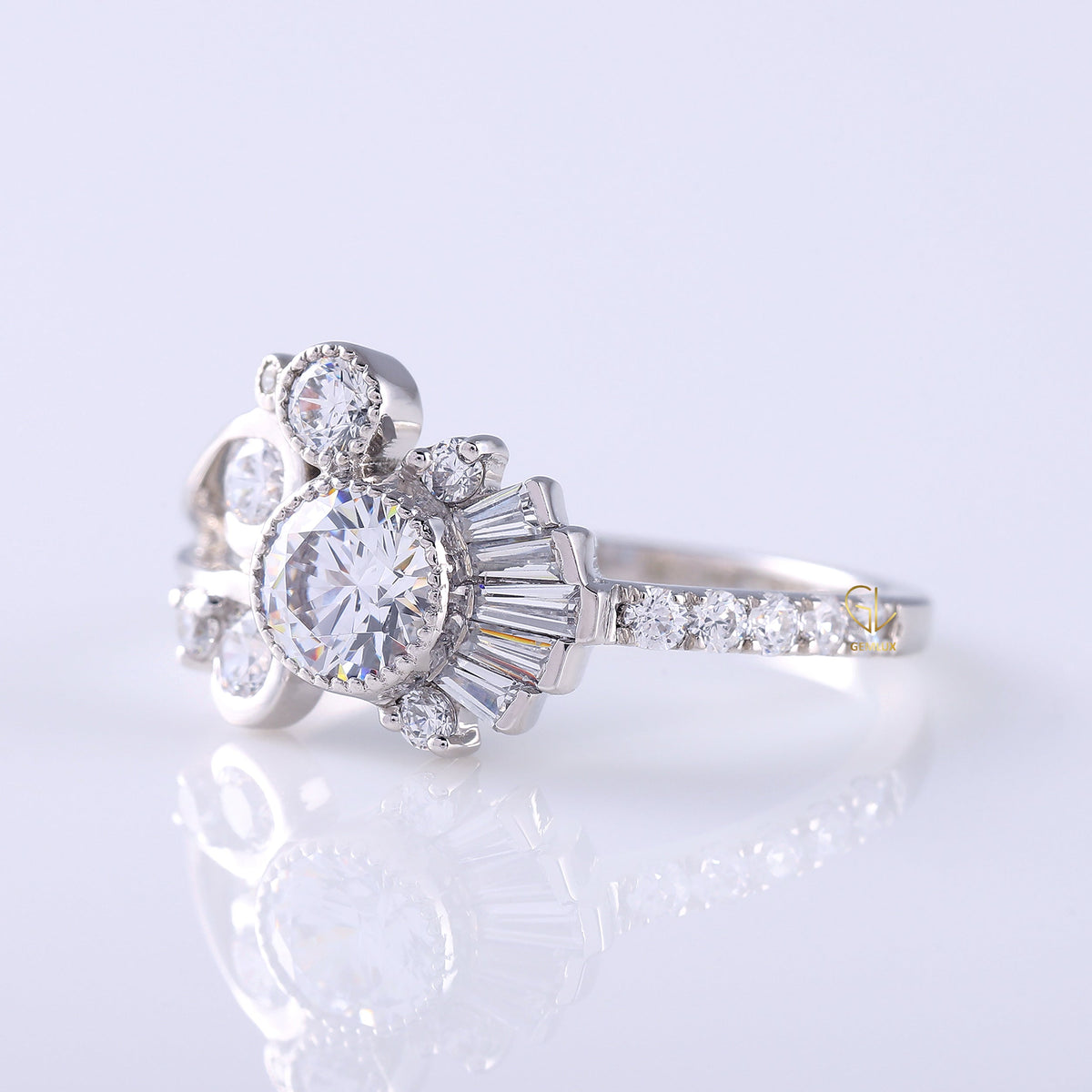 Round Moissanite Bezel Set Cluster Ring