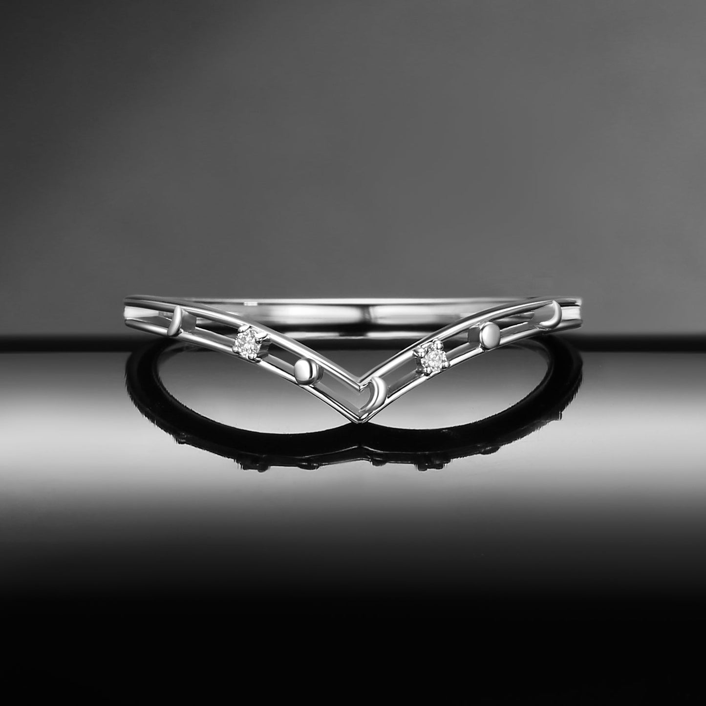 Unique Chevron Moissanite Moon Inspired Wedding Band