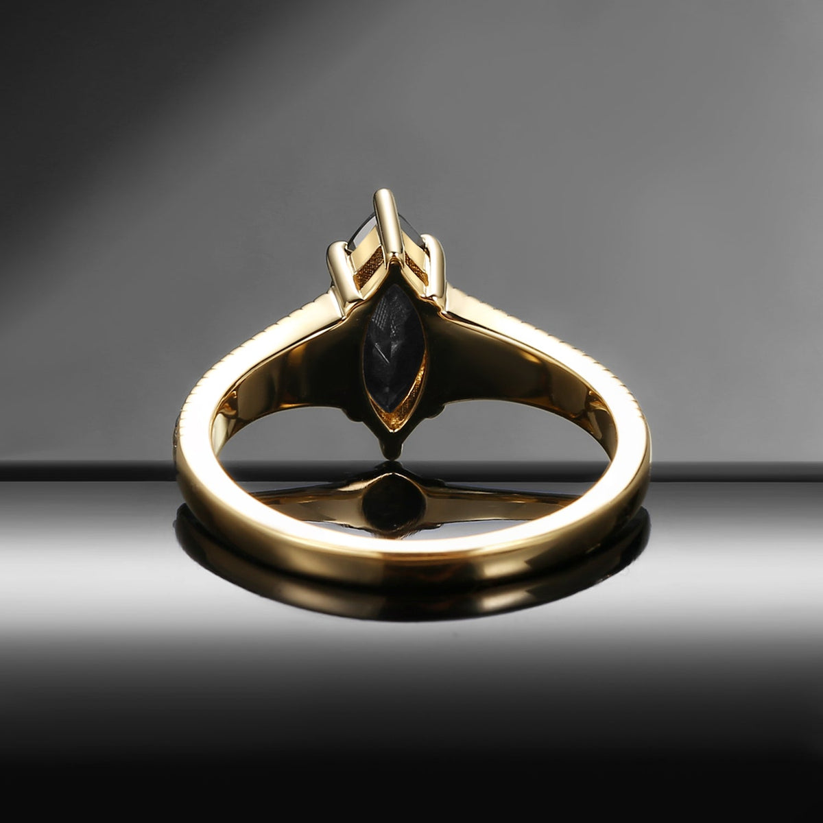 Serpent's Embrace - Gothic Marquise Cut Black Moissanite Two-Tone Engagement Ring with Snake Engraving