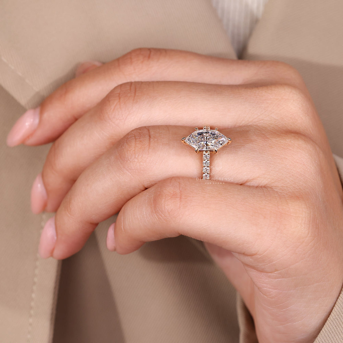 Dutch Marquise Engagement Ring with Round Cut Pave Band