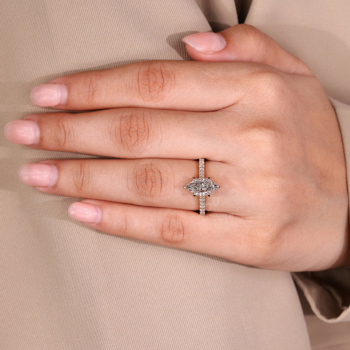Dutch Marquise Engagement Ring with Round Cut Pave Band