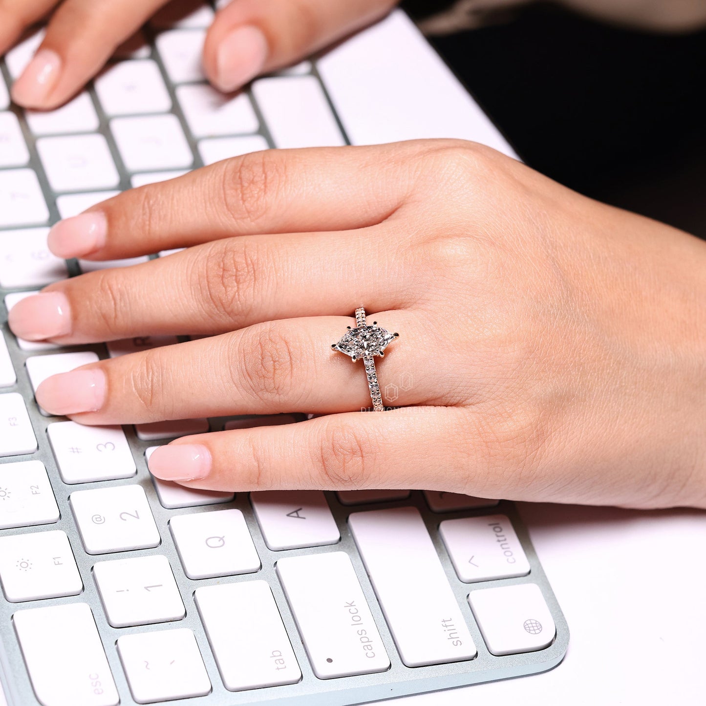 Dutch Marquise Engagement Ring with Round Cut Pave Band