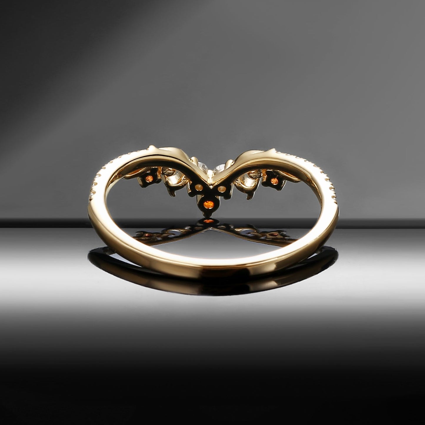 Vintage Inspired Gothic Art Deco Moissanite & Garnet Curved Wedding Band