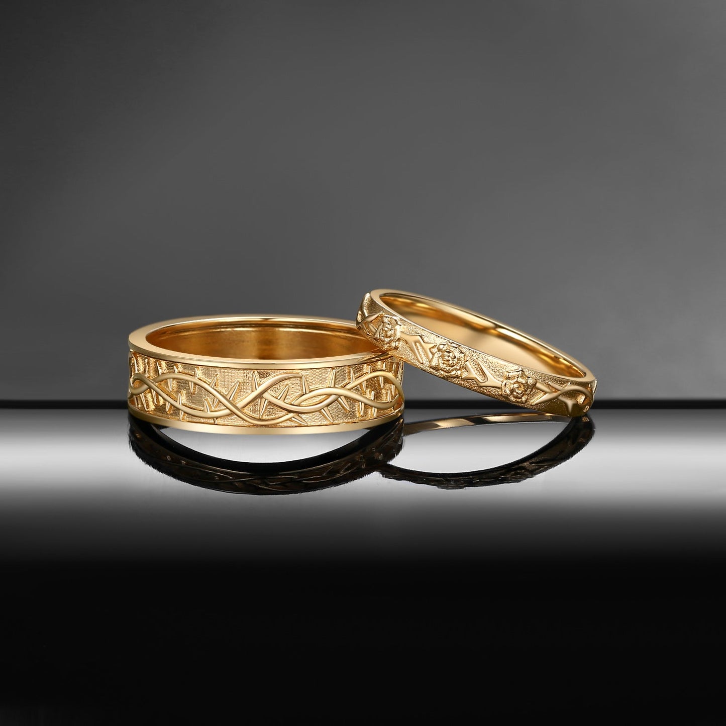 'Thorns & Roses' Filigrees Engagement Ring Band Set 2pcs
