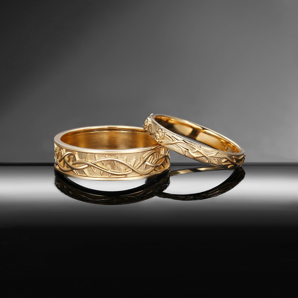 'Thorns & Roses' Filigrees Engagement Ring Band Set 2pcs