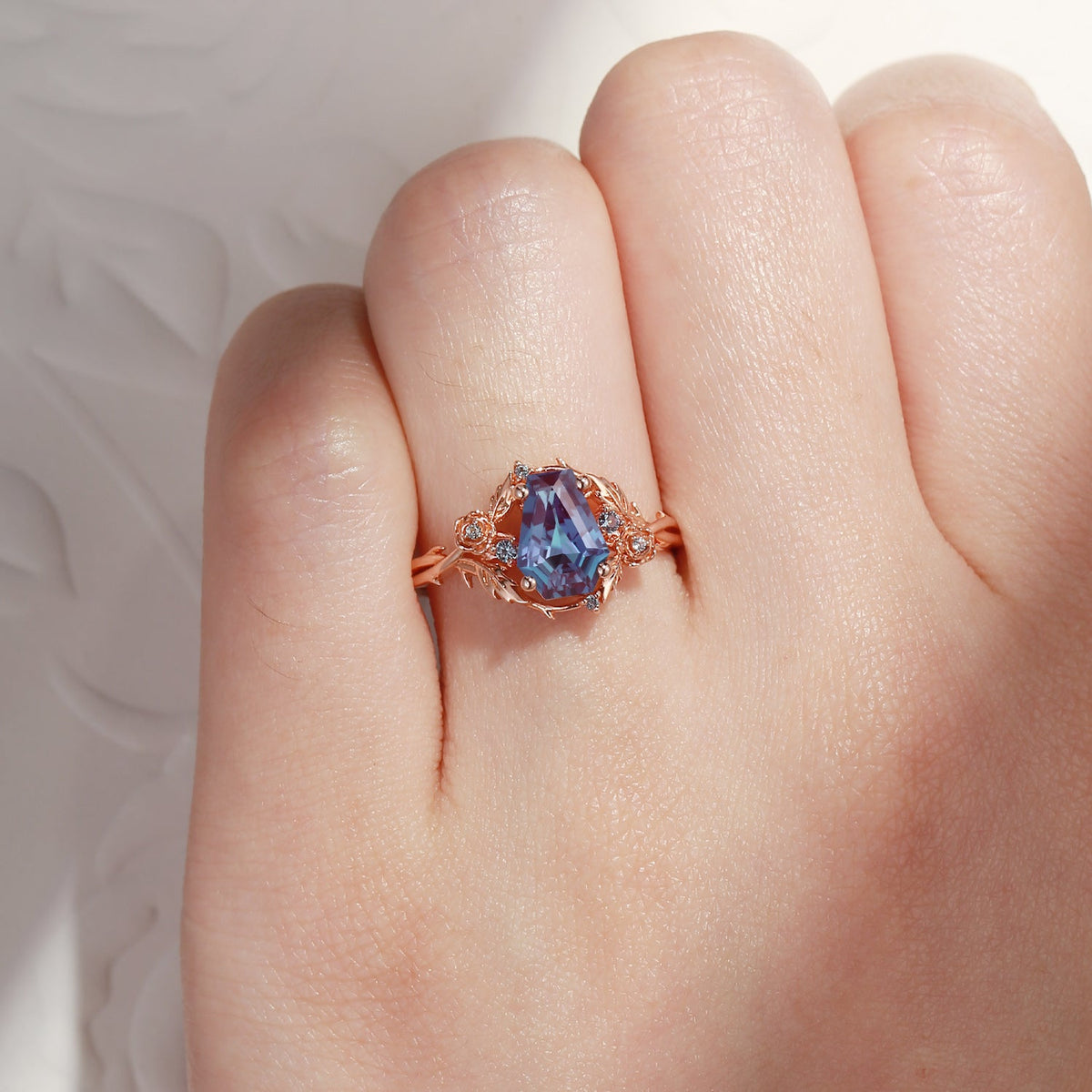 Unique Coffin Lab Alexandrite Thorns & Roses Engagement Ring